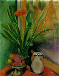 Blumenstilleben: Clivia, Obst Und Krug
