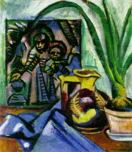 Stilleben Mit Krug Und Blattpflanze by Max Pechstein