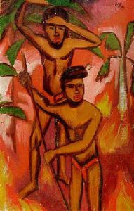 Zwei Figuren (zwei Eingeborene/palau) by Max Pechstein