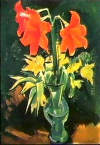 Stilleben Mit Amaryllis Und Gelben Tulpen