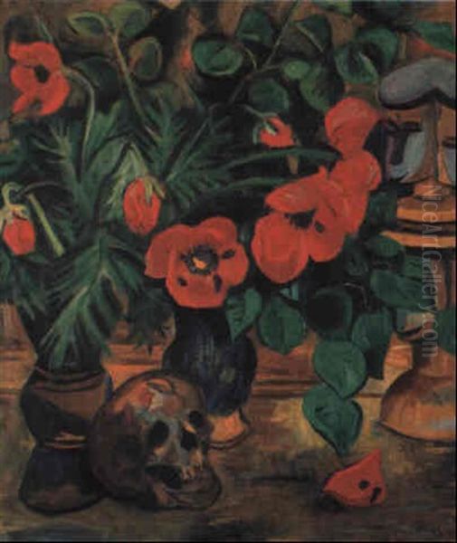 Roter Mohn Und Totenschadel - view 1
