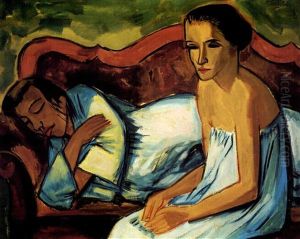 Zwei Frauen Auf Dem Sofa (schwingende Stille) by Max Pechstein