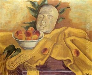 Stilleben In Gelb Mit Pfirsichen Und Pechstein-maske by Max Pechstein