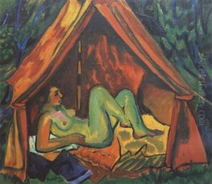 Liegender Weiblicher Akt Unter Zeltdach by Max Pechstein