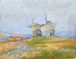 Windmills Near Klobouky by Frantisek Pecinka