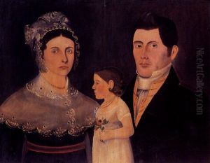 Portrait Of William Botts Benjamin, Mrs. Benjamin And Their Daughter by Sheldon Peck