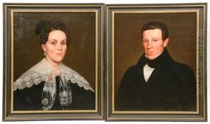 Portraits Of Almond Derby And His Wife Abigail Kendall Derby by Deacon Robert Peckham