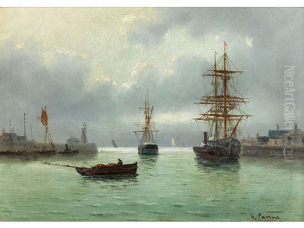 Hafenbecken Mit Anliegenden Grosen Segelschiffen - view 1
