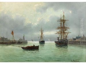 Hafenbecken Mit Anliegenden Grosen Segelschiffen by Charles Francois Pecrus