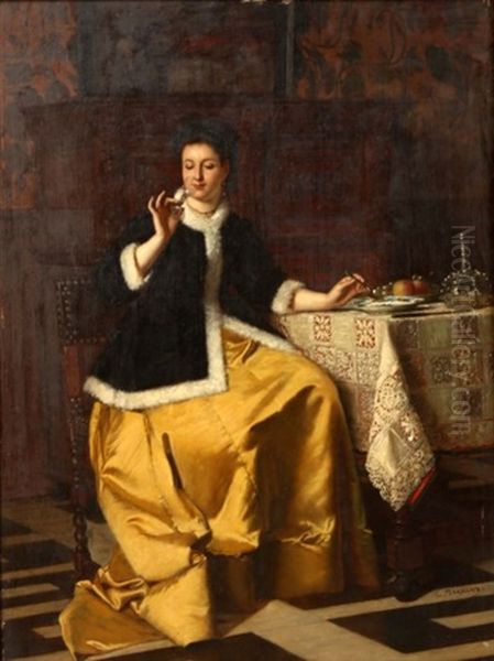 Jeune Femme Assise Pres D'un Festin - view 1