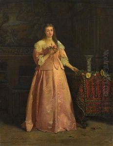 Femme Au Bouquet, Dans Un Interieur