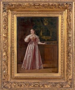 Jeune Femme A La Perruche by Charles Francois Pecrus