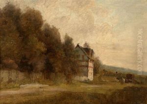 Maison A Colombage Dans Un Parc by Charles Francois Pecrus