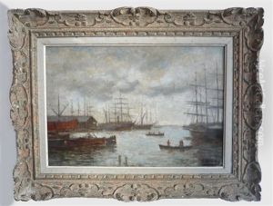 Bateaux Dans Un Port Hollandais by Charles Francois Pecrus