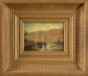 Zwei Vor Anker Liegende Segler Im Mondlicht by Charles Francois Pecrus