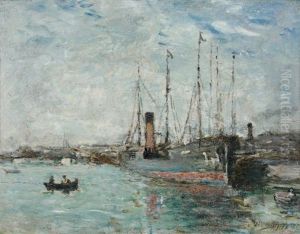 Port En Normandie by Charles Francois Pecrus