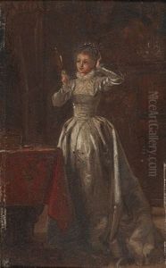 Interieur Mit Junger Frau Vor Dem Spiegel by Charles Francois Pecrus