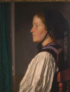 Portrait Of A Young Woman In A Dark Blue Bonnet by Carl Blos