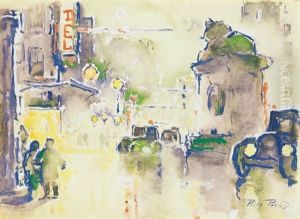 Varosi Forgatag Automobilokkal (city Traffic With Automobiles) by Dezsoe Pecsi Pilch