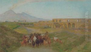 Fra Pompeji Med En Hyrde Og Hans Gedeflok Pa En Sti, I Baggrunden Vesuv Fra Pompeji Med En Hyrde Og Hans Gedeflok Pa En Sti, I Baggrunden Vesuv