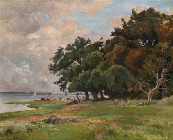 Cows Grazing On The Shore - view 1