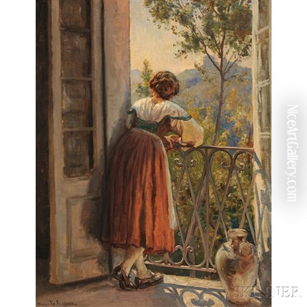 Woman At A Balcony Window - view 1