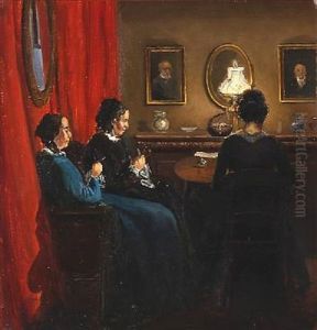 Interior With Women Knitting by Viggo Christian Frederick Pedersen