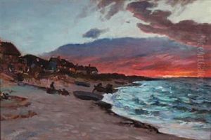 Sunset At Tisvildeleje Beach by Viggo Christian Frederick Pedersen
