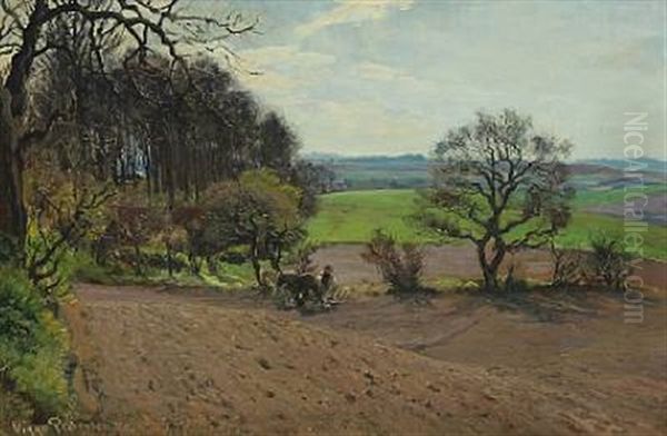 Landscape With A Farmer Ploughing The Field - view 1