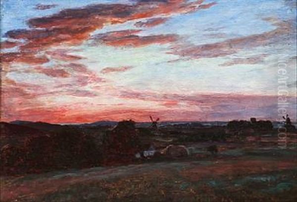 Sunset Over Naestved With Skamstrup Mill In The Background, Denmark - view 1