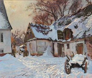 Snow Covered Courtyard In A Village