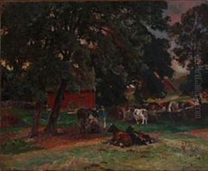 View From Skane With Cows Being Milked, Sweden