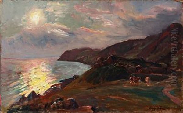 Coastline With Graizing Cows, A Late Summer Evening At Kullen, Sweden - view 1