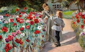 The Artist's Wife And Son Johannes At A Bed Of Poppies In The Garden Of The Family Villa Karlsberg Near Hillerod