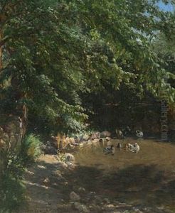 Sunny Afternoon At A Pond by Viggo Christian Frederick Pedersen