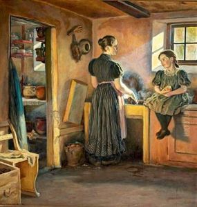 A Mother And Her Daughter In The Kitchen