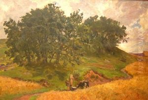 Egetraeer Paa En Banke, Holmstrup 1905, Sommer Egetraeer Paa En Banke, Holmstrup 1905, Sommer