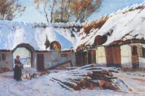 Gardexterior Med Ung Kvinde, Der Fodrer Hons, Vinter