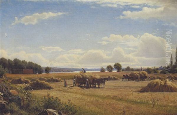 Landskab Med Hostfolk, Motivet Fra Frederikskilde Ved Tyrstrup So - view 1