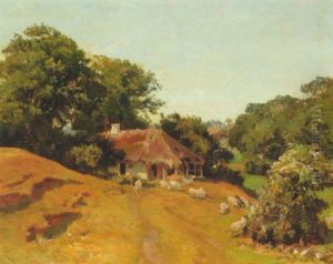Landskab Med Far Ved Et Bondehus by Viggo Christian Frederick Pedersen