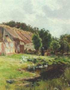 Aenderne Lukkes Ud I Dammen Bag Den Gamle Gard by Viggo Christian Frederick Pedersen