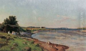 Strandlandskap Med Figurer - Sommar by Viggo Christian Frederick Pedersen