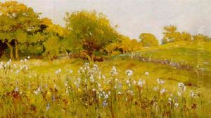 Dansk Sommerlandskab, I Forgrunden Blomster by Viggo Christian Frederick Pedersen