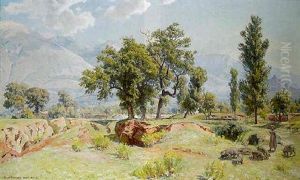 A Young Girl With Her Pigs In An Italianate Landscape