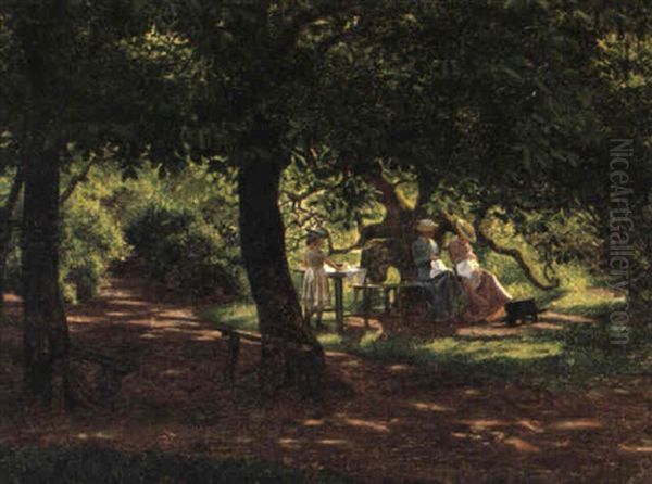 Kunstnerens Hustru, Svigerinde Og Datter En Sommerdag I Haven Ved Roskilde - view 1