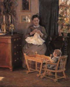 Interior Med Mor Og Barn by Viggo Christian Frederick Pedersen