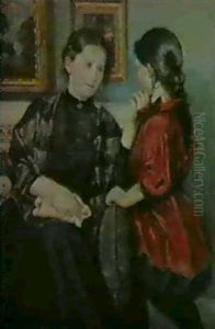 Moder Taler Med Sin Lille Pige by Viggo Christian Frederick Pedersen