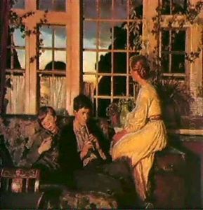 A Mother And Children By A Window At Dusk A Mother And Children By A Window At Dusk