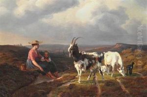 Mother And Child Looking After The Goats by Wilhelm Thomas Pedersen
