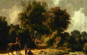 Postheste Ved En Landevejskro by Wilhelm Thomas Pedersen